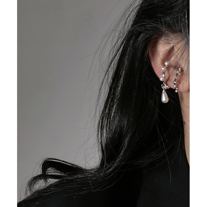 Unique Silk Copper Asymmetrical Water Drop Pearl Hoop Earrings