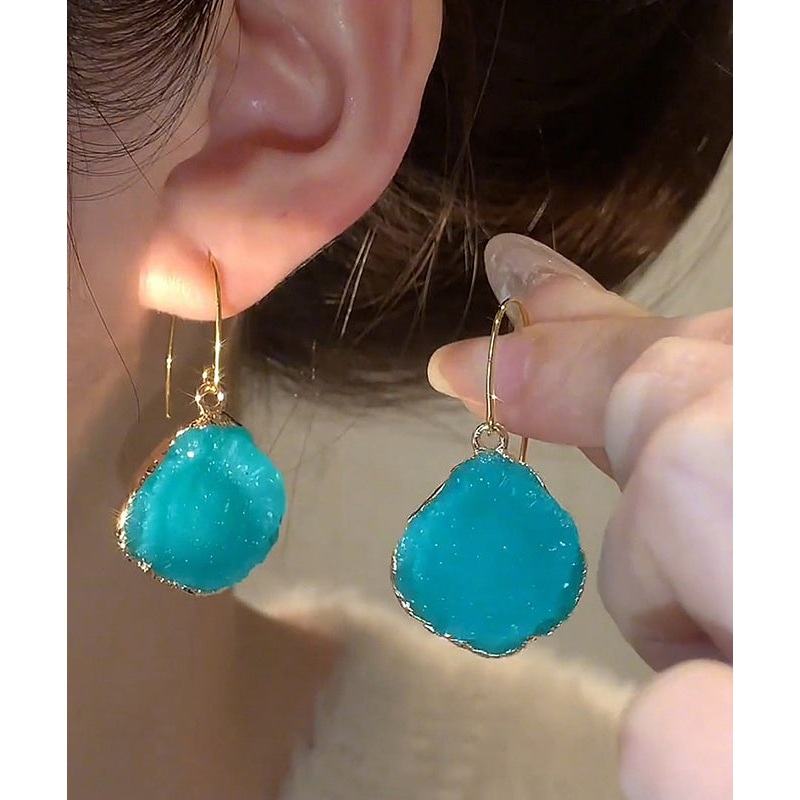 Vogue Blue Copper Alloy Asymmetrical Gem Stone Drop Earrings