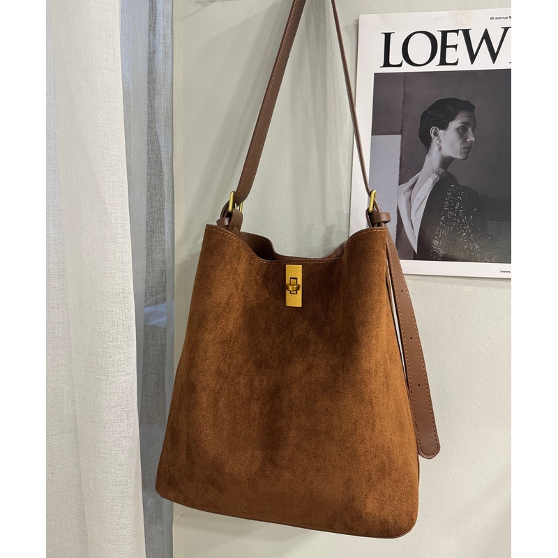 Boutique Brown Large Capacity Suede Bucket Bag