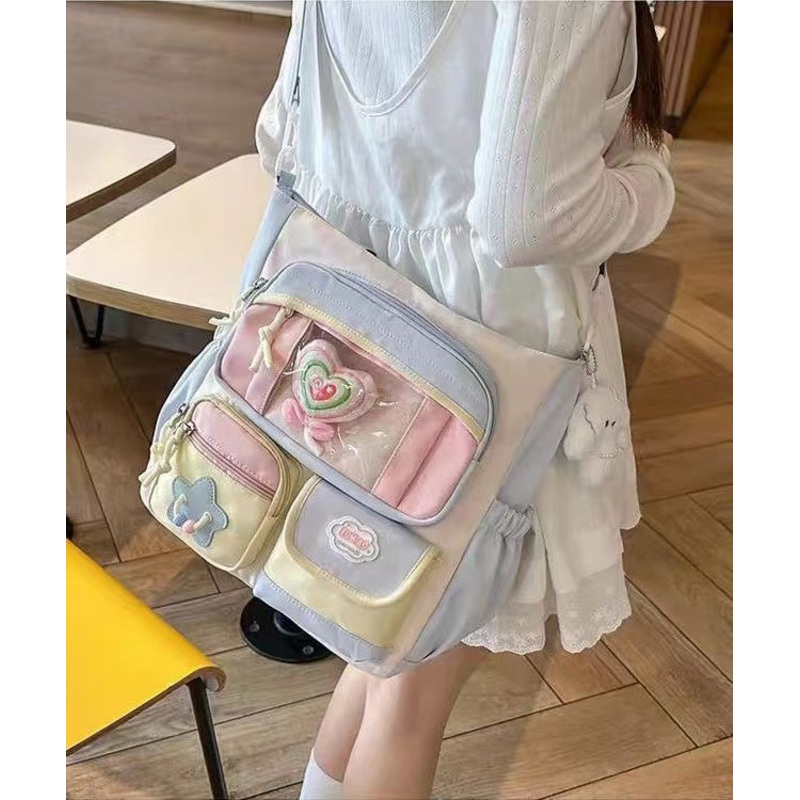 Casual Blue Pockets Large Capacity Shoulder Bag