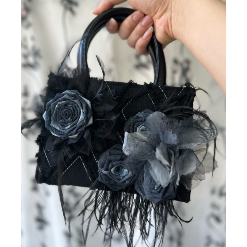 Original New Chinese Style Black Floral Tote Handbag