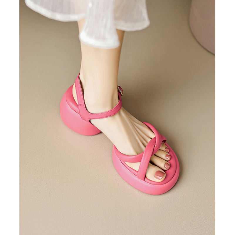 Stylish Rose Splicing Chunky Sandals Peep Toe
