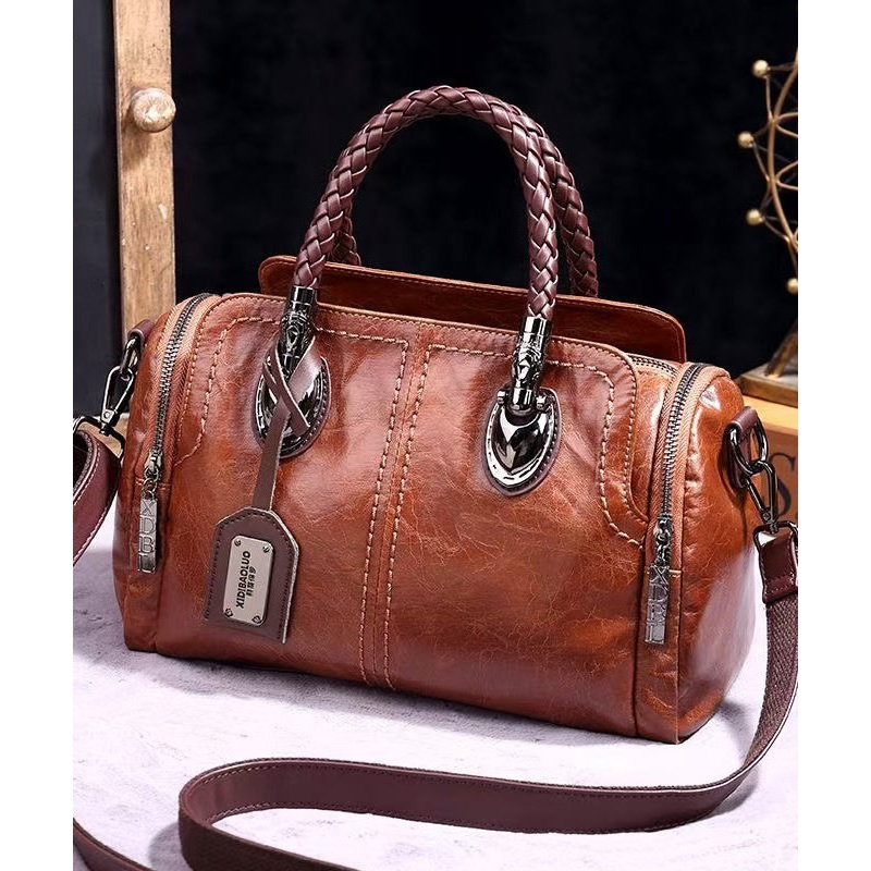 Unique Brown Solid Durable Versatile Calf Leather Tote Bag