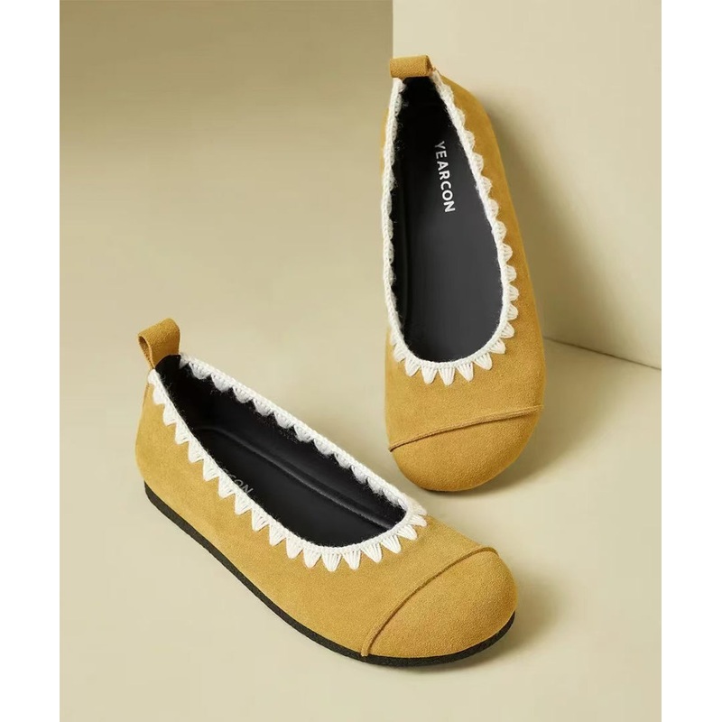 Women Comfy Splicing Flat Shoes Yellow Suede