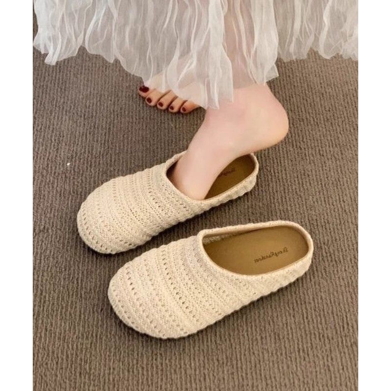 Beige Comfortable Breathable Mesh Splicing Slide Sandals