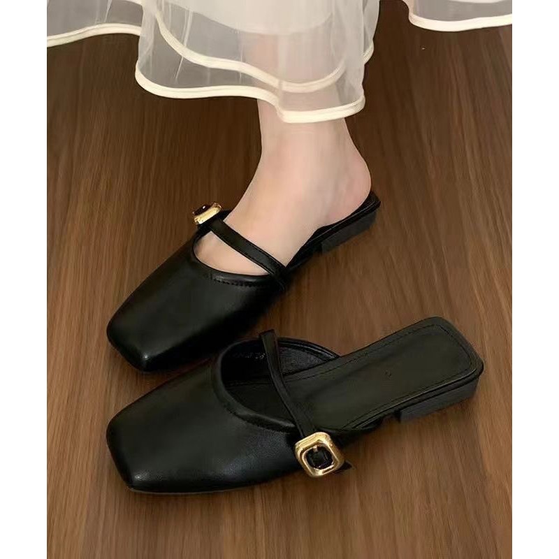 Black Comfortable Splicing Faux Leather Slide Sandals