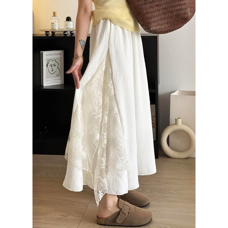Bohemian Apricot Lace Patchwork Cotton Skirt Summer