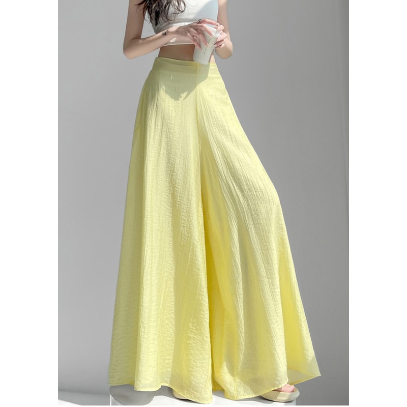 Bohemian Yellow High Waist Linen Silk Wide Leg Pants Summer
