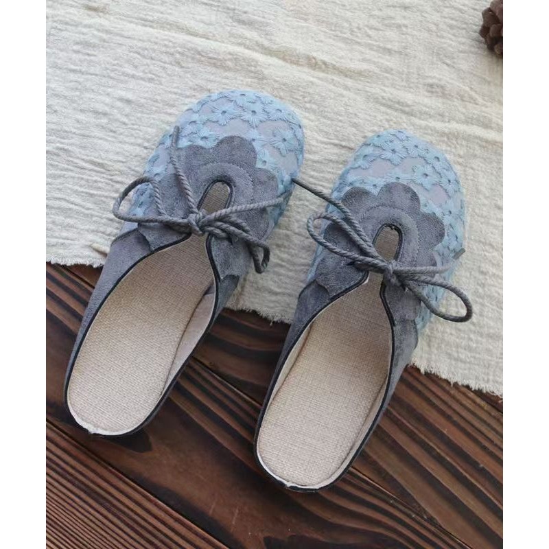 Casual Splicing Grey Lace Breathable Mesh Lace Up Slide Sandals