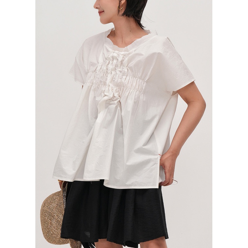 Fashion White Oversized Wrinkled Cotton Tank Tops Summer
