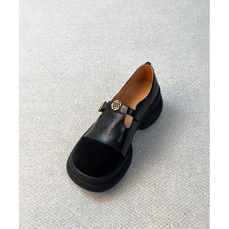 New Black Faux Leather Splicing Faux Leather Loafers