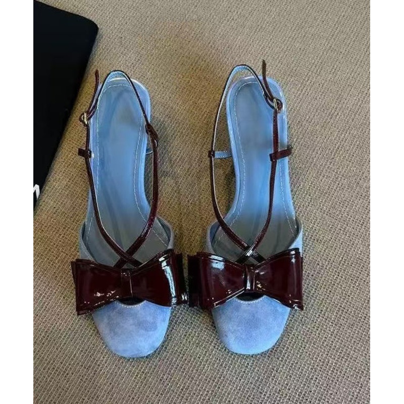 Stylish Blue Suede Bow Cross Strap Splicing Sandals