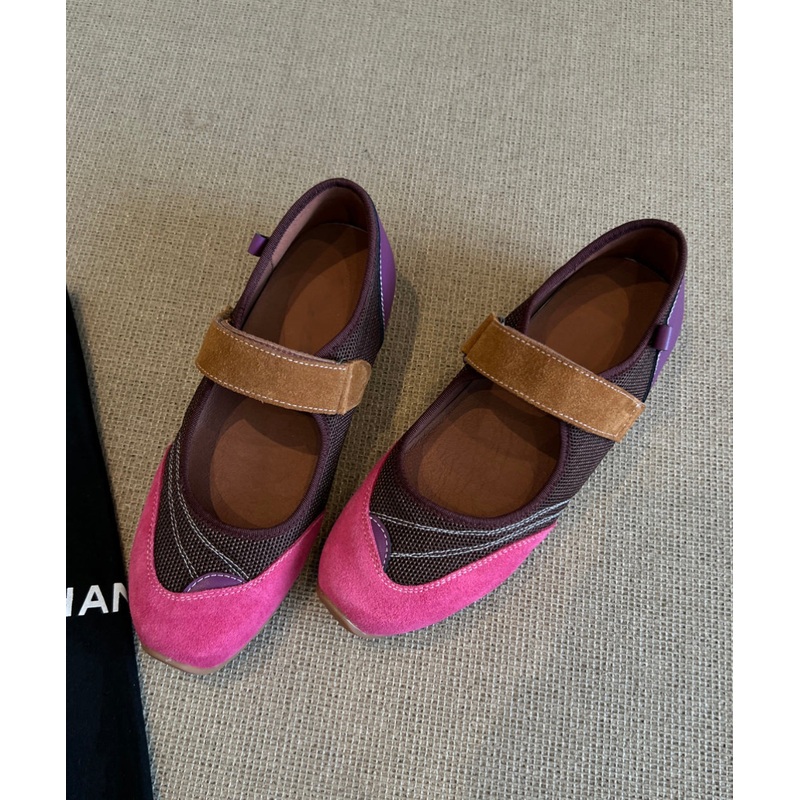 Stylish Pink Purple Flat Feet Shoes Splicing Buckle Strap