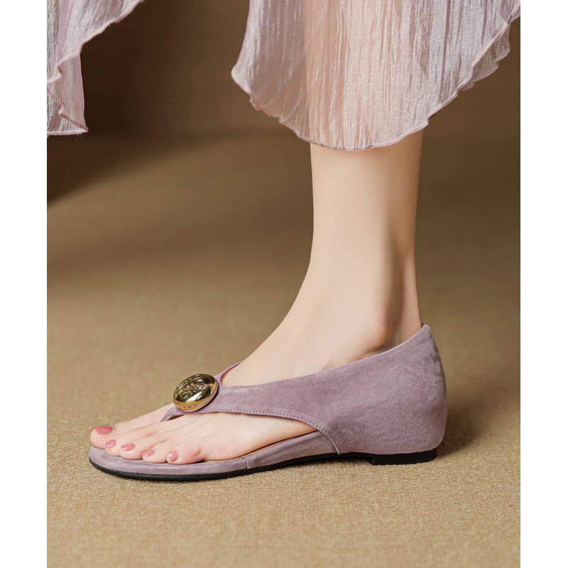 Stylish Splicing Wedge Flip Flops Purple Suede