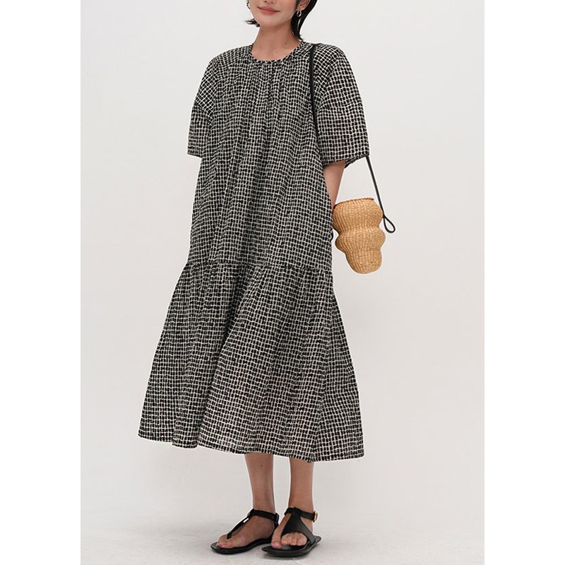 Women Black Oversized Print Cotton Maxi Dresses Summer