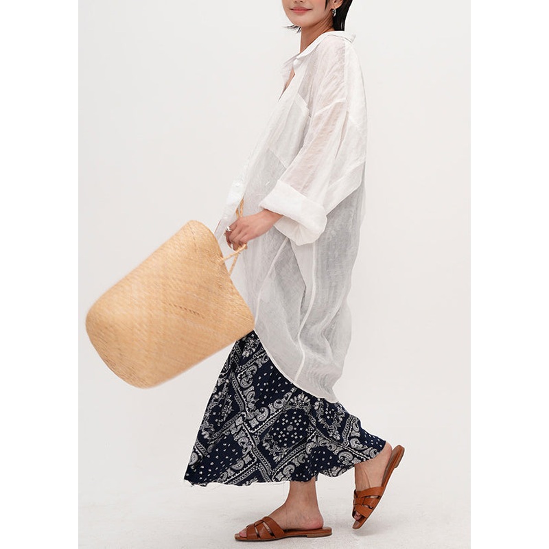 Women White Oversized Cotton UPF 50+ Shirt Summer