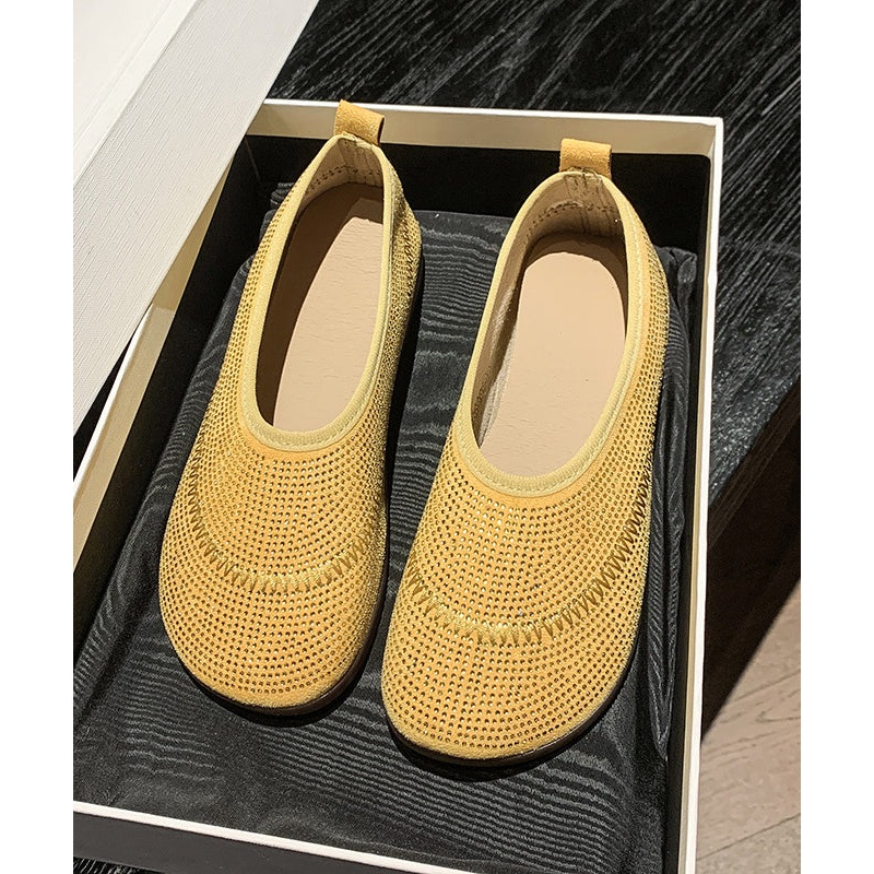 Yellow Breathable Mesh Comfy Splicing Penny Loafers