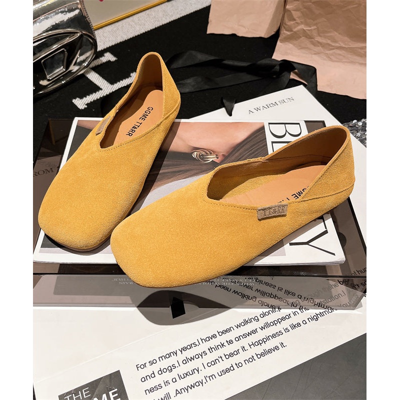 Yellow Suede Loafer Shoes Comfortable Splicing