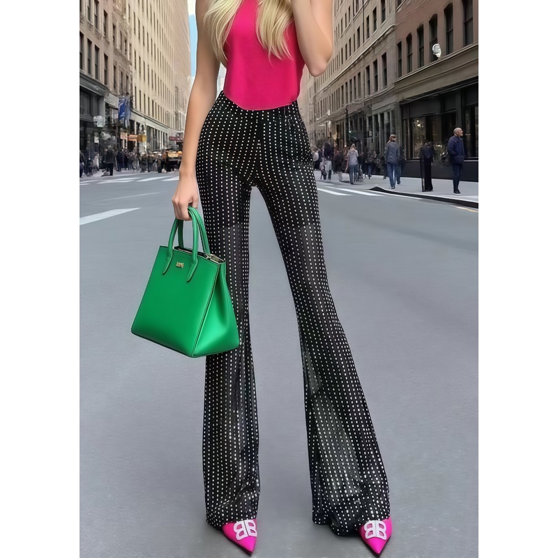 Art Black Sequins Tummy Control Tulle Flare Bottoms Summer