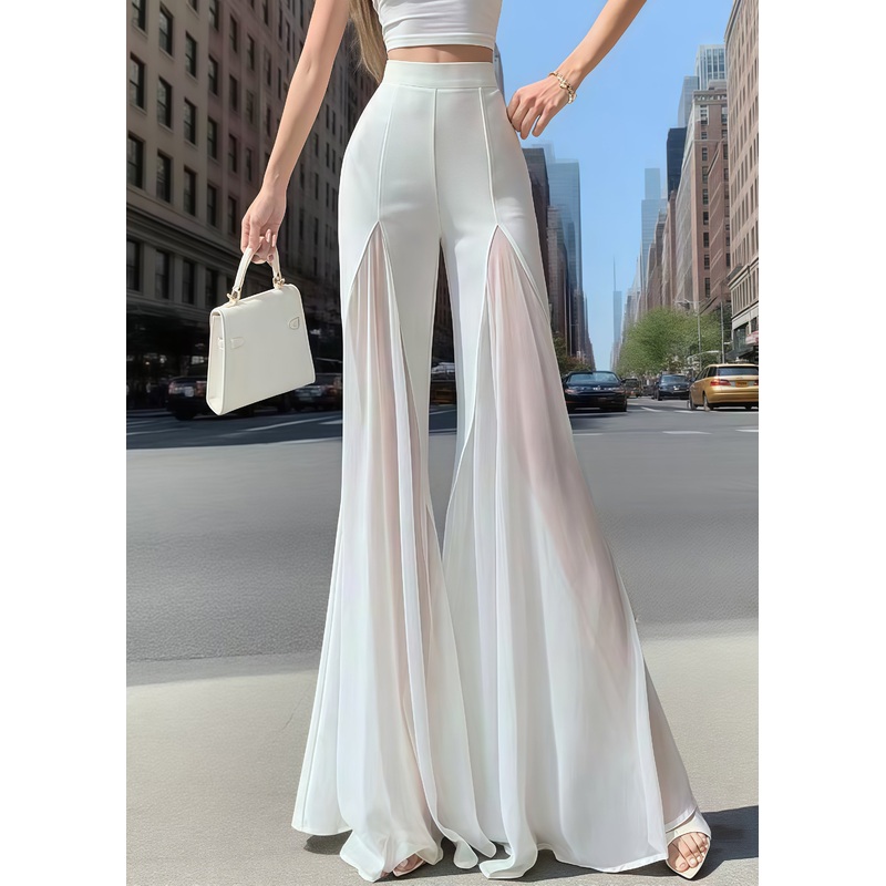 Bohemian White High Waist Patchwork Chiffon Bell-bottom Trousers Summer