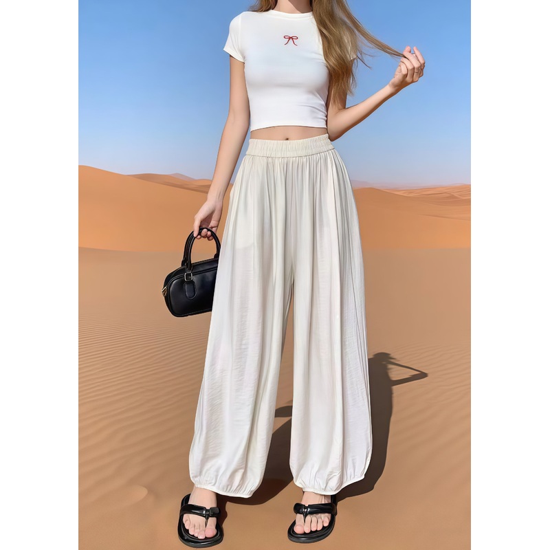 Bohemian White Oversized Cotton Harem Pants Summer