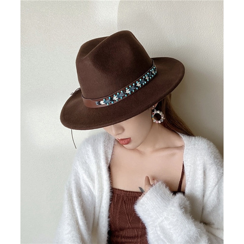 Autumn And Winter New Ethnic Style Coffee Colored Wool Cowboy Hat