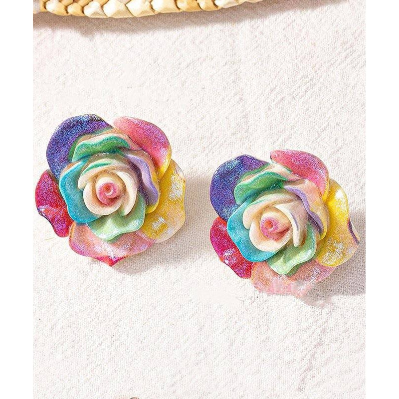 Beautiful Rainbow Alloy Resin Rose Stud Earrings