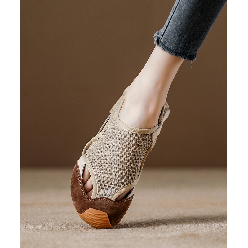 Brown Hollow Out Breathable Mesh Splicing Walking Sandals