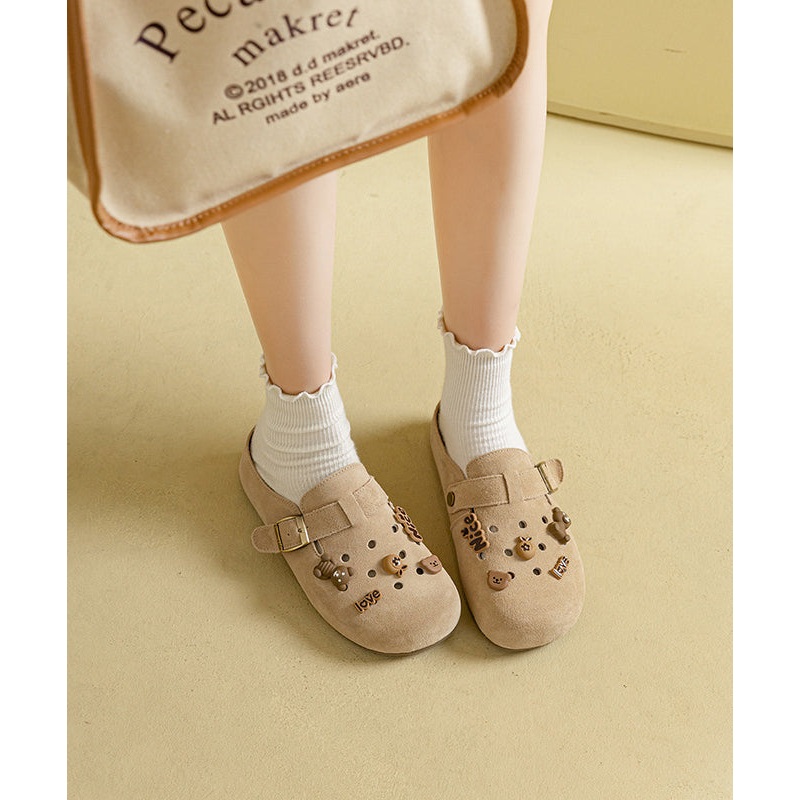 Casual Apricot Suede Splicing Hollow Out Slide Sandals