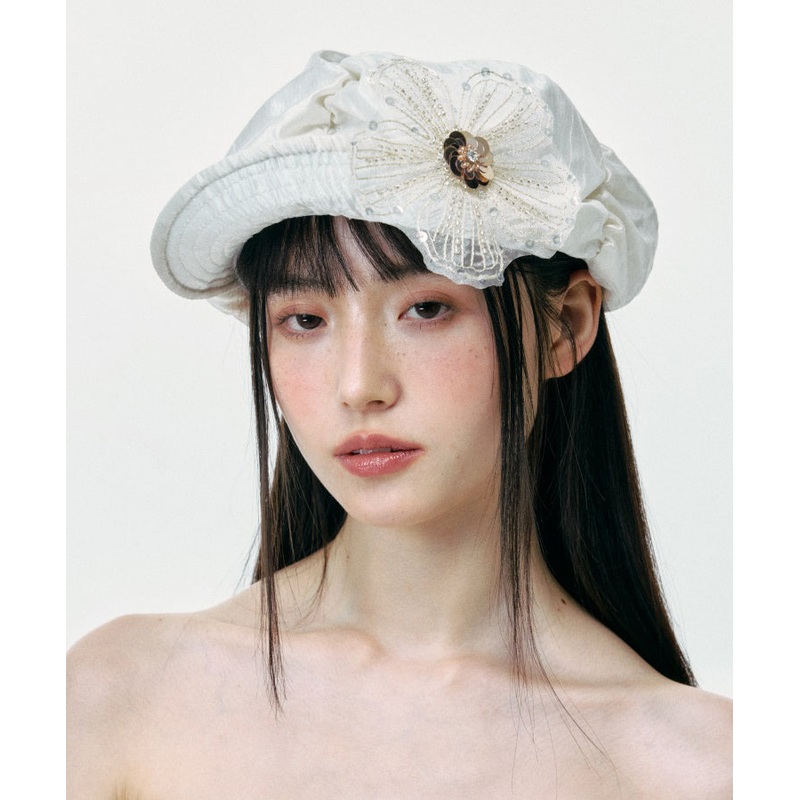 Summer Japanese Silk Pleated Floral Versatile Breton Hat