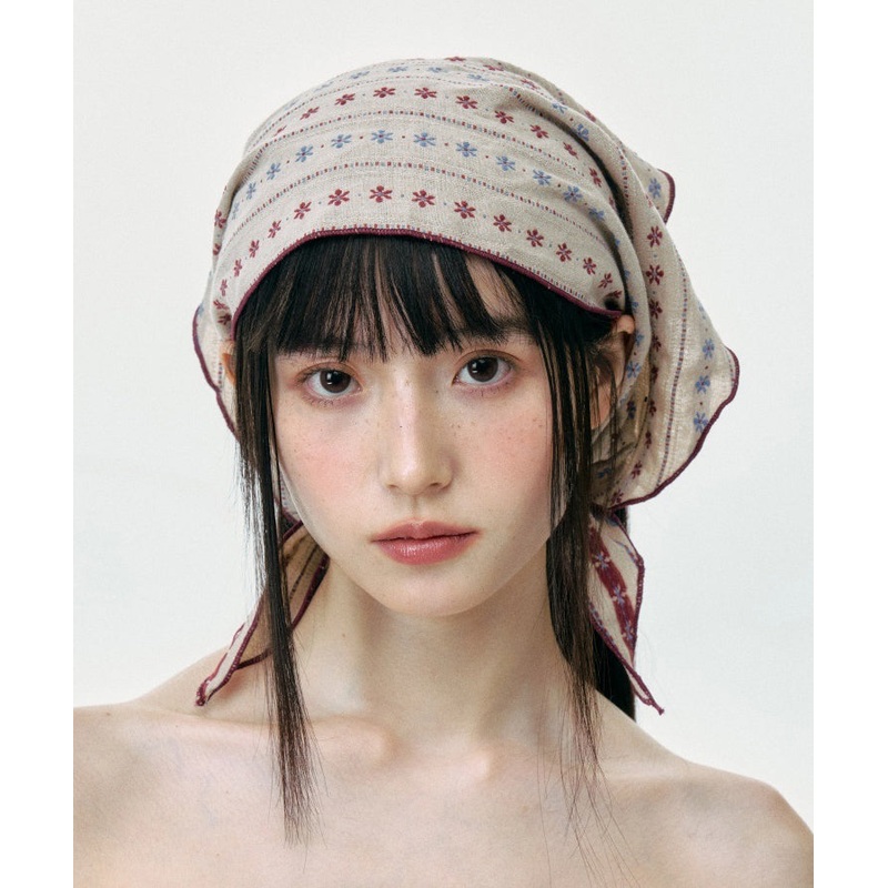 Summer Korean Beige Print Triangular Headscarf Hat