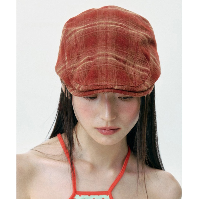 Vintage Rust Red Plaid Painter’s Beret Hat