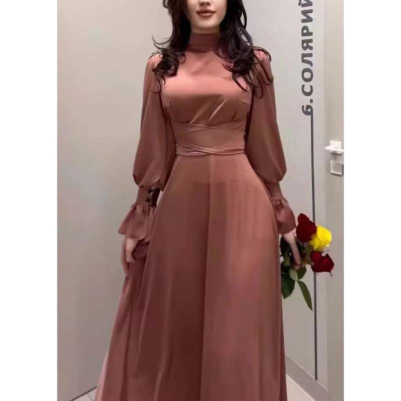 2025 Autumn Elegant Waist Cinching Silk Long Dress