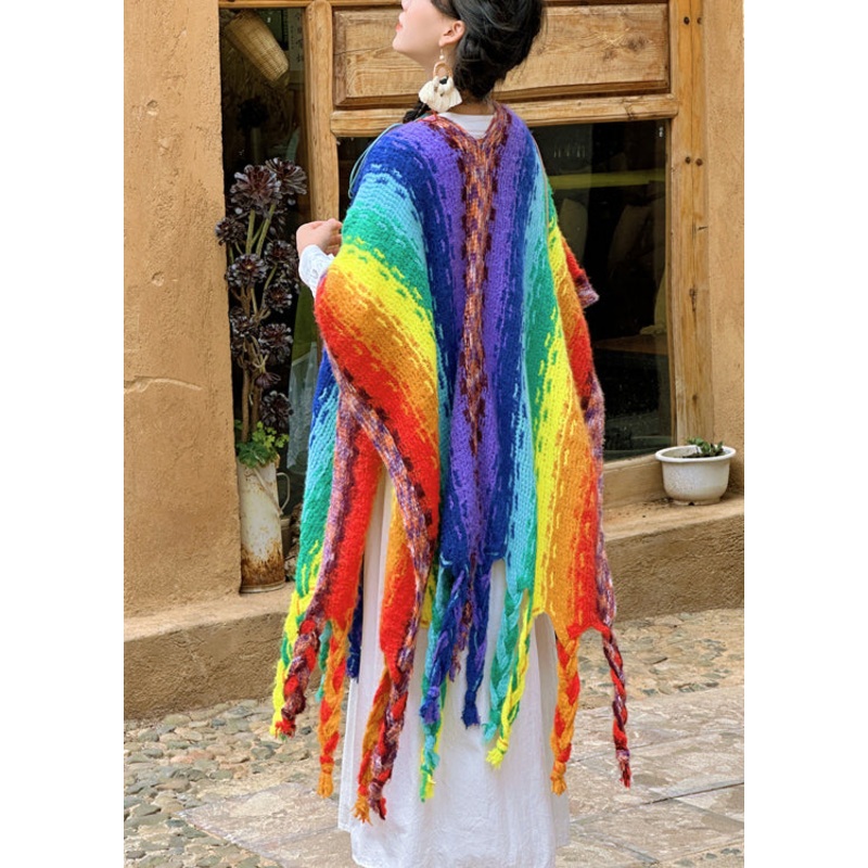 2025 New Bohemian Rainbow Tassel Cozy Warm Shawl