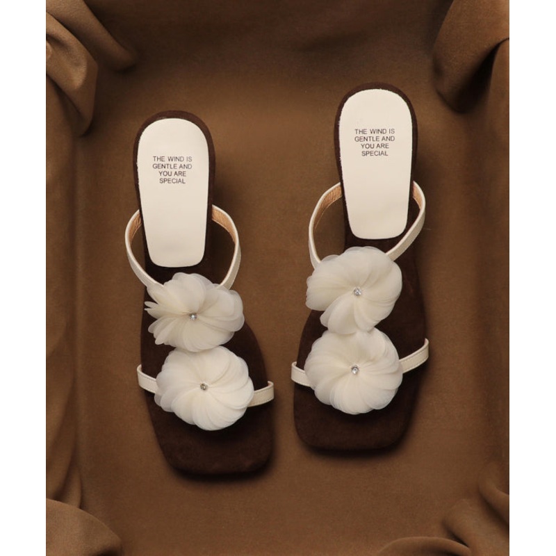 2025 Summer New Beige Flower Wedge Heel Open Toe Slippers