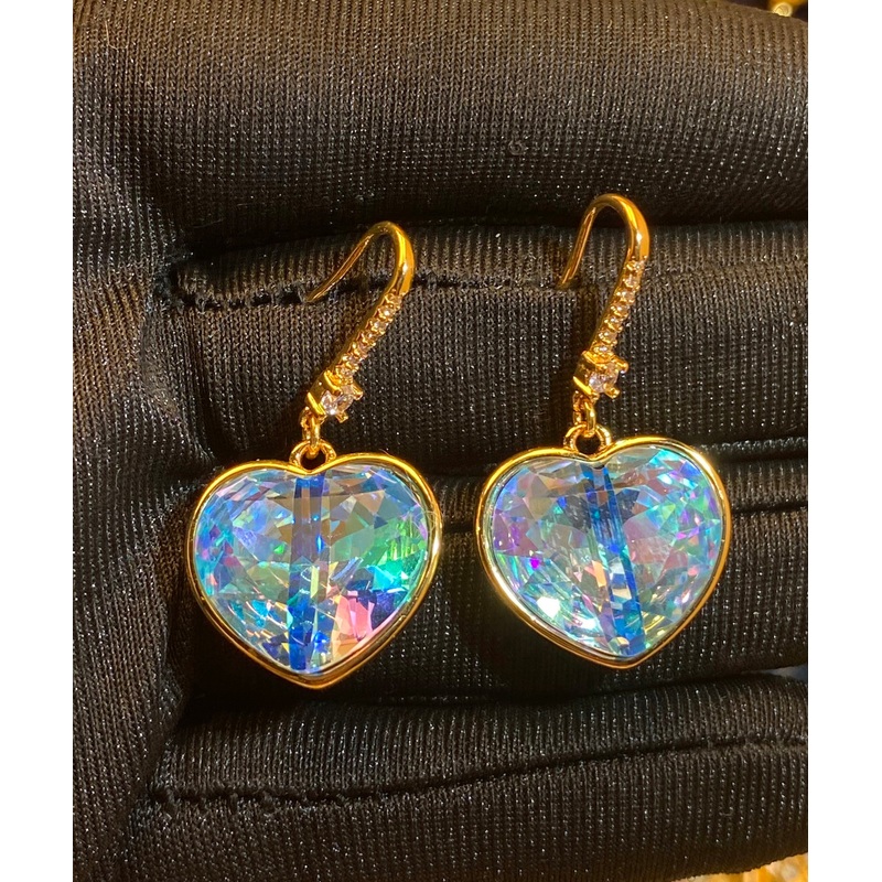 Art Gold Copper Overgild Crystal Love Drop Earrings