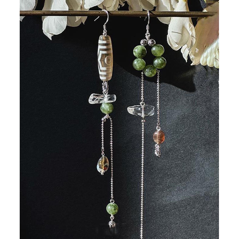 Art Silk Copper Overgild Crystal Agate Chalcedony Asymmetrical Drop Earrings