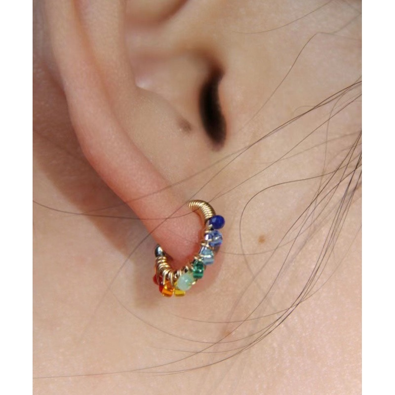 Beautiful Rainbow Alloy Glass Bead Hoop Earrings
