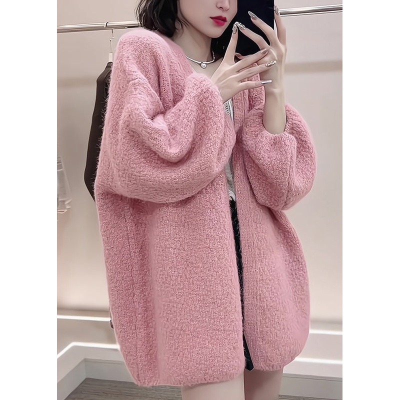 Boutique Pink V Neck Plus Size Knit Cardigans Spring