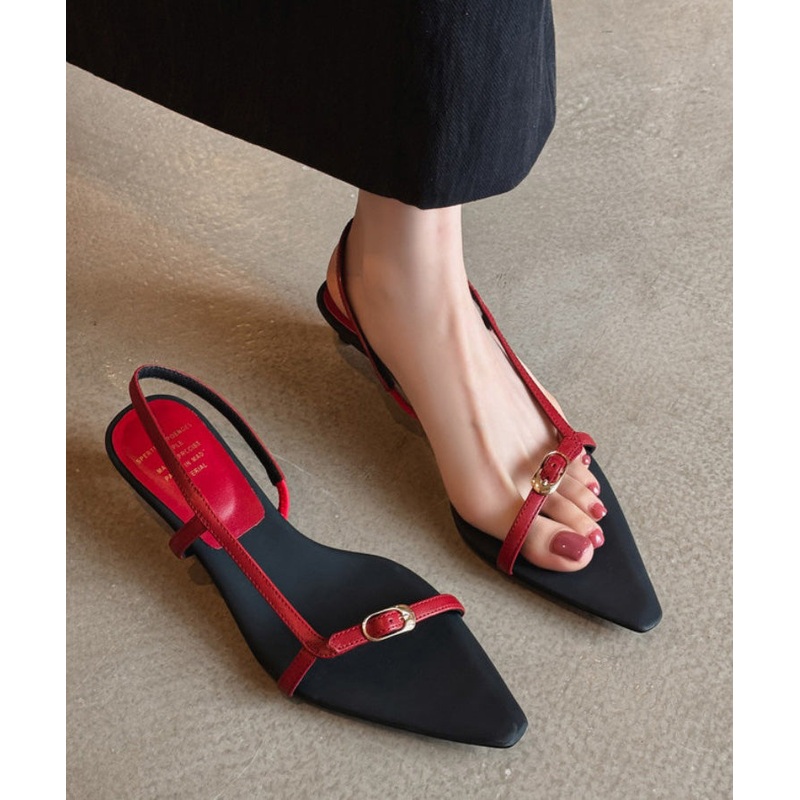 Red Splicing Kitten Sandals Pointed Toe Peep Toe