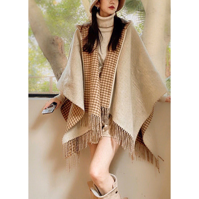 Stylish Wear On Both Sides Plaid Tassel Cashmere Shawl