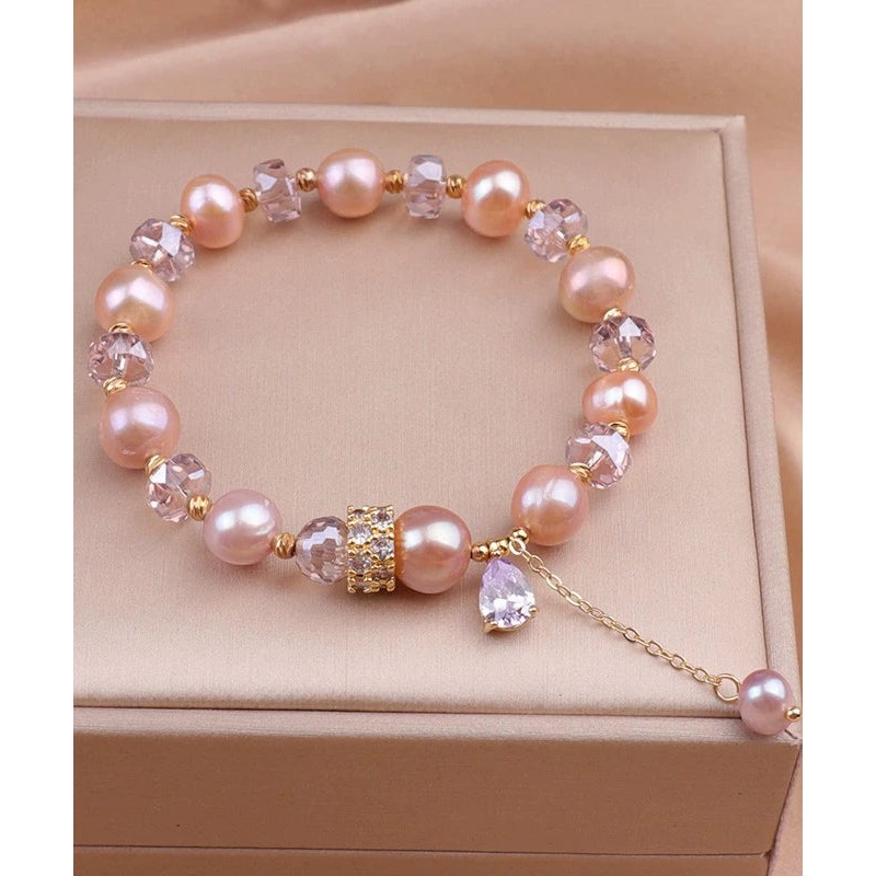 Chic Rose Gold Alloy Pearl Crystal Beading Tassel Charm Bracelet