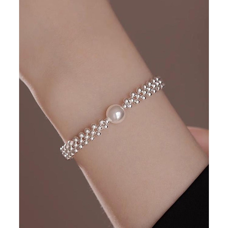 Style White Alloy Weave Pearl Chain Bracelet