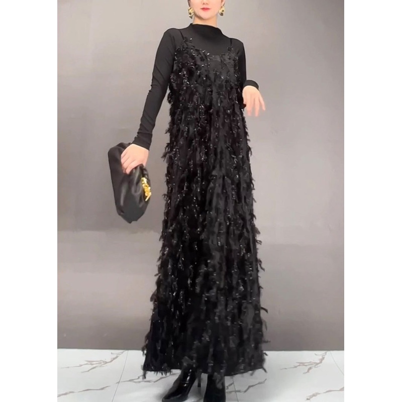Beautiful Mulberry Tassel Top And Maxi Dress Two Pieces Set Spring