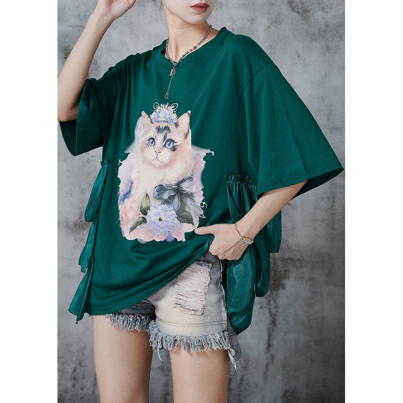 Casual Green Oversized Patchwork Cotton Tanks Summer