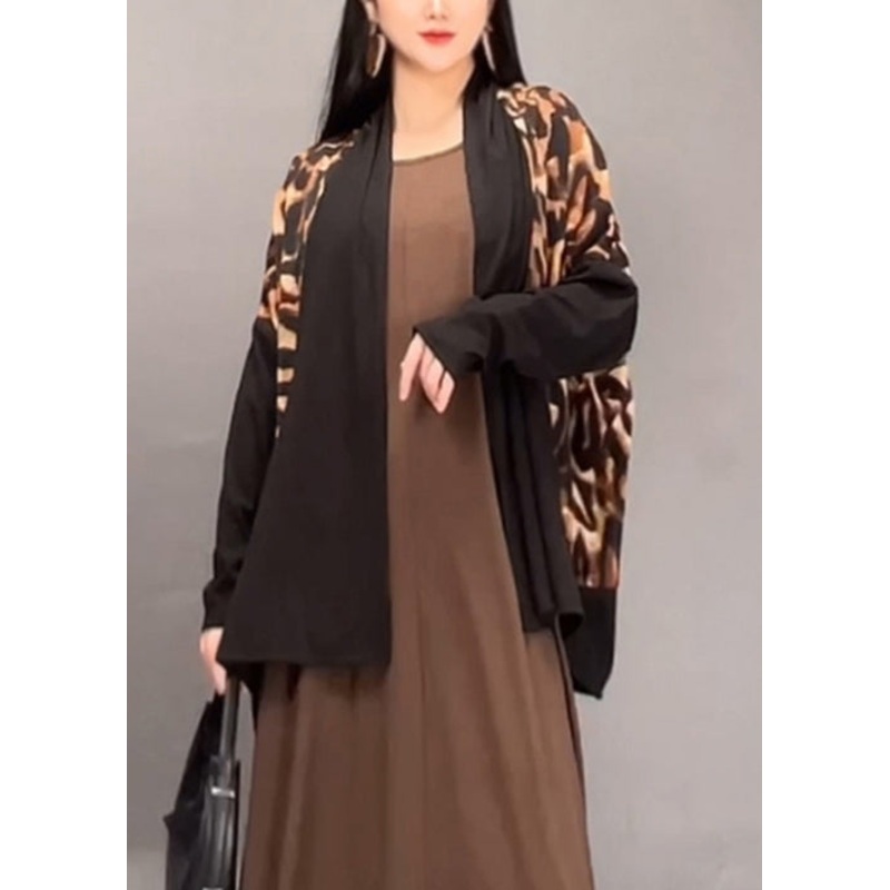 Chic Leopard V Neck Patchwork Cotton Cardigan Spring