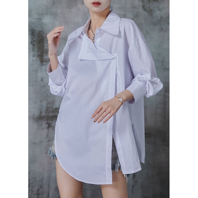 Chic White Asymmetrical Oversized Cotton Blouses Spring