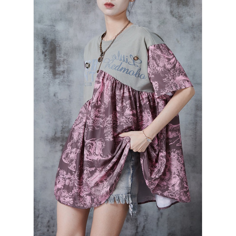 Fine Pink Asymmetrical Patchwork Print Cotton Beach Vest Summer