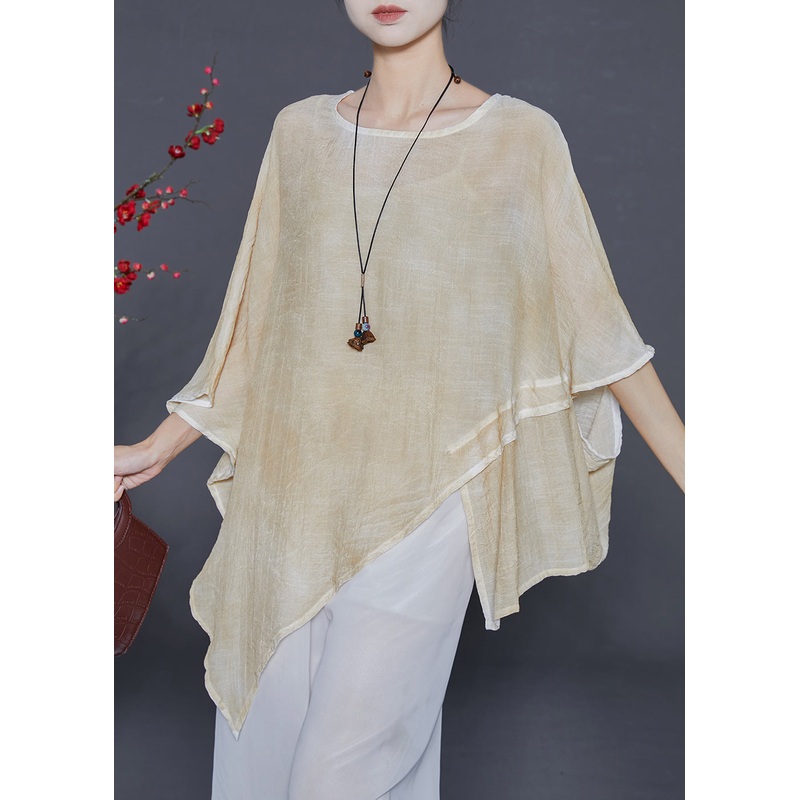 Style Khaki Asymmetrical Cotton Tank Tops Batwing Sleeve