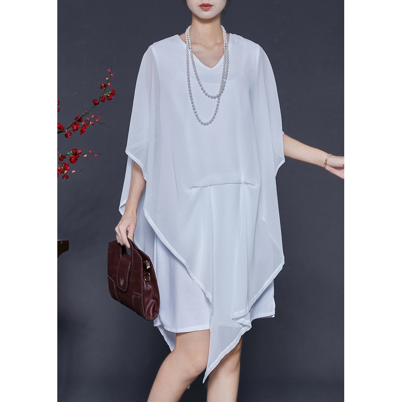 White Cold Shoulder Chiffon Day Dresses Asymmetrical Summer